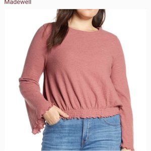 Madewell Texture & Thread Smocked Bell Sleeve Top in Autumn Berry, size XS